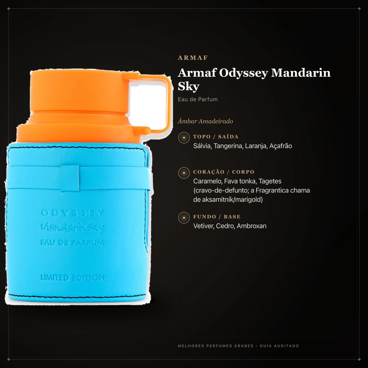 Infográfico com as notas e o perfil olfativo de Armaf Odyssey Mandarin Sky Eau de Parfum